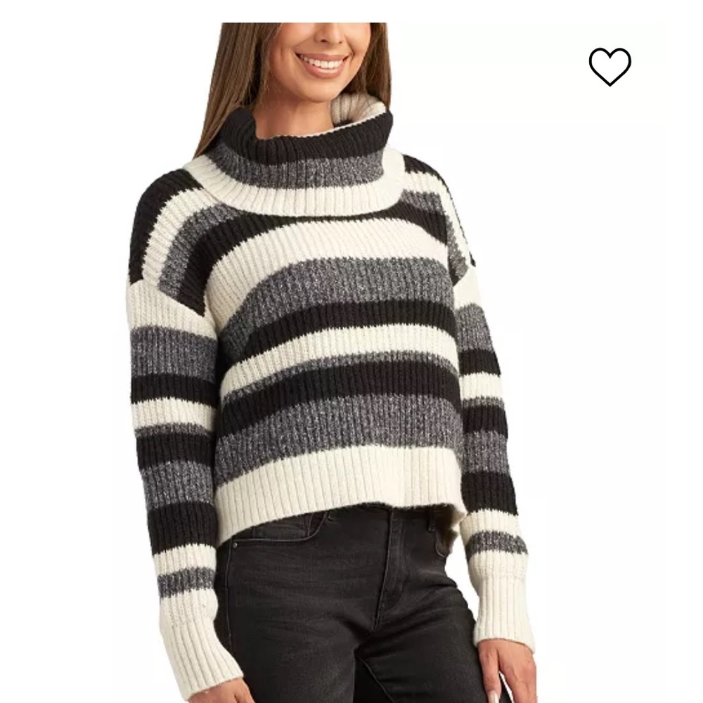 BCX Juniors' Striped Ribbed Dropped-Shoulder Cowlneck Sweater